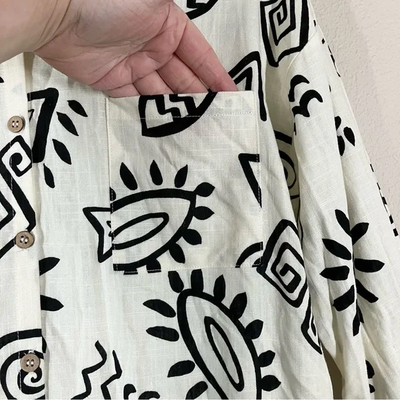 BLU PEPPER Linen Blend Button Up Shirt M Long Sleeve Boho Artsy Resort Vacation - Picture 7 of 13